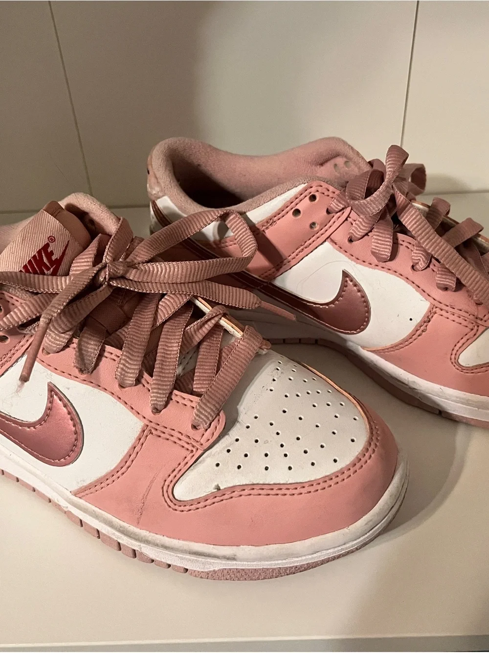 Nike Pink and White Low-Top Dunks